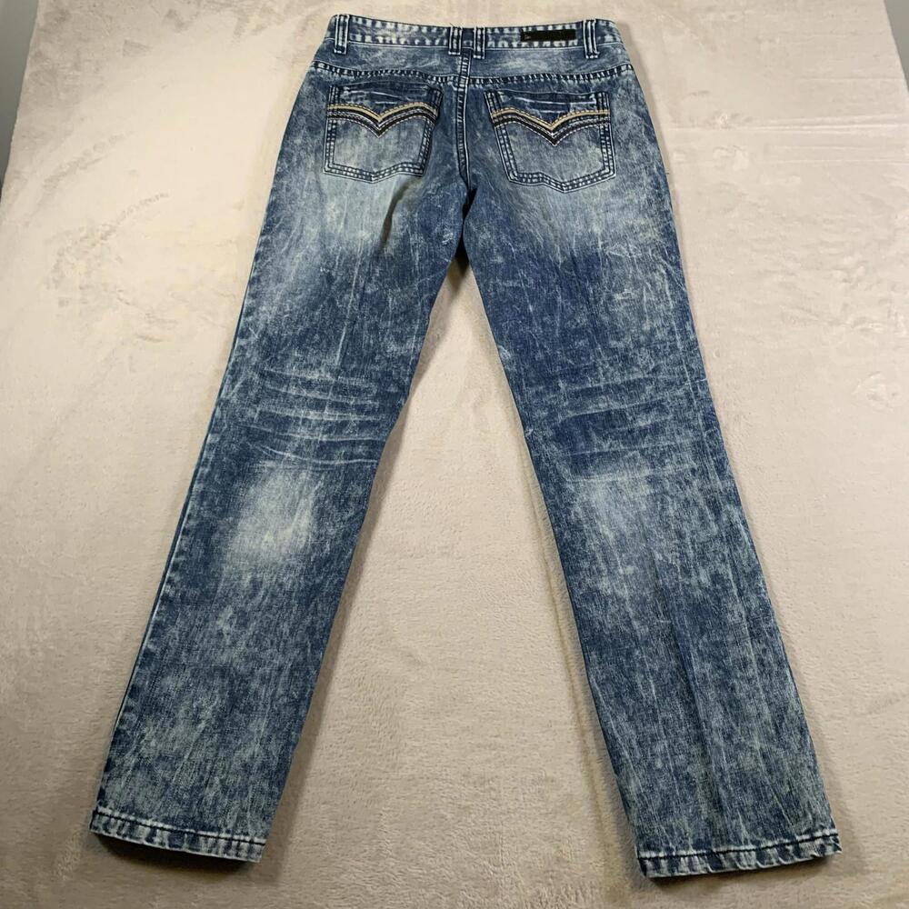Black Jeans Mens 30x32 Blue Relaxed Straight‎ Leg Distressed Denim Vintage Style - Picture 11 of 14